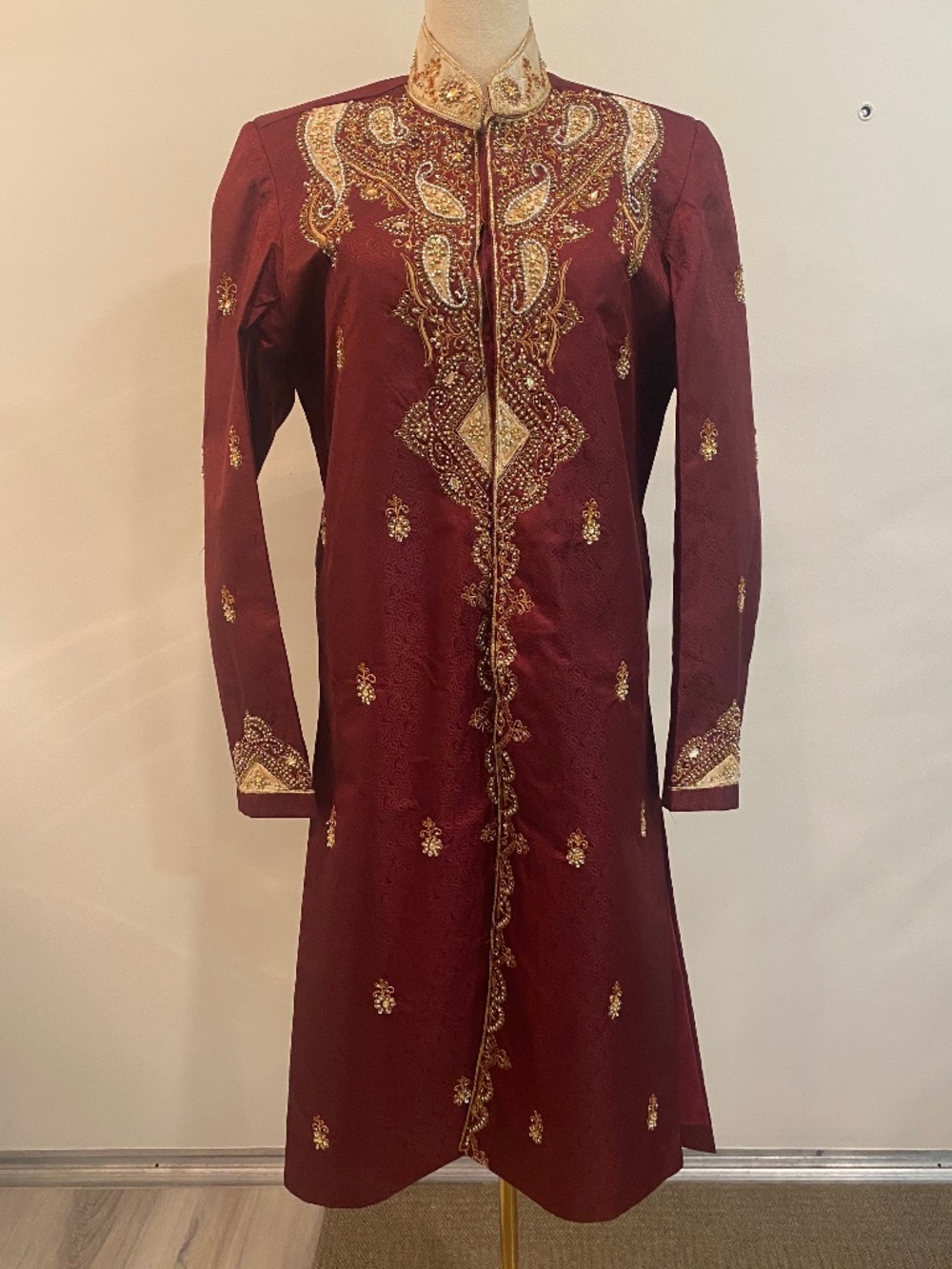 Red & gold Sherwani tunic coat